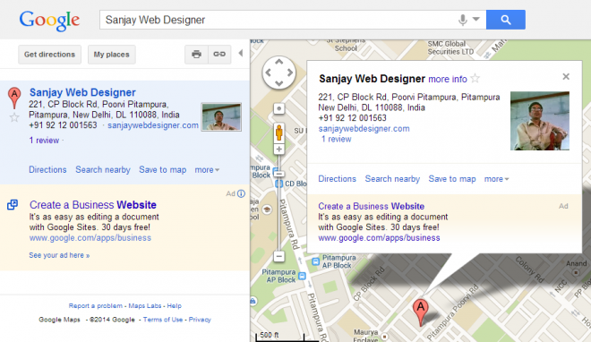 Google map of sanjay web designer in delhi